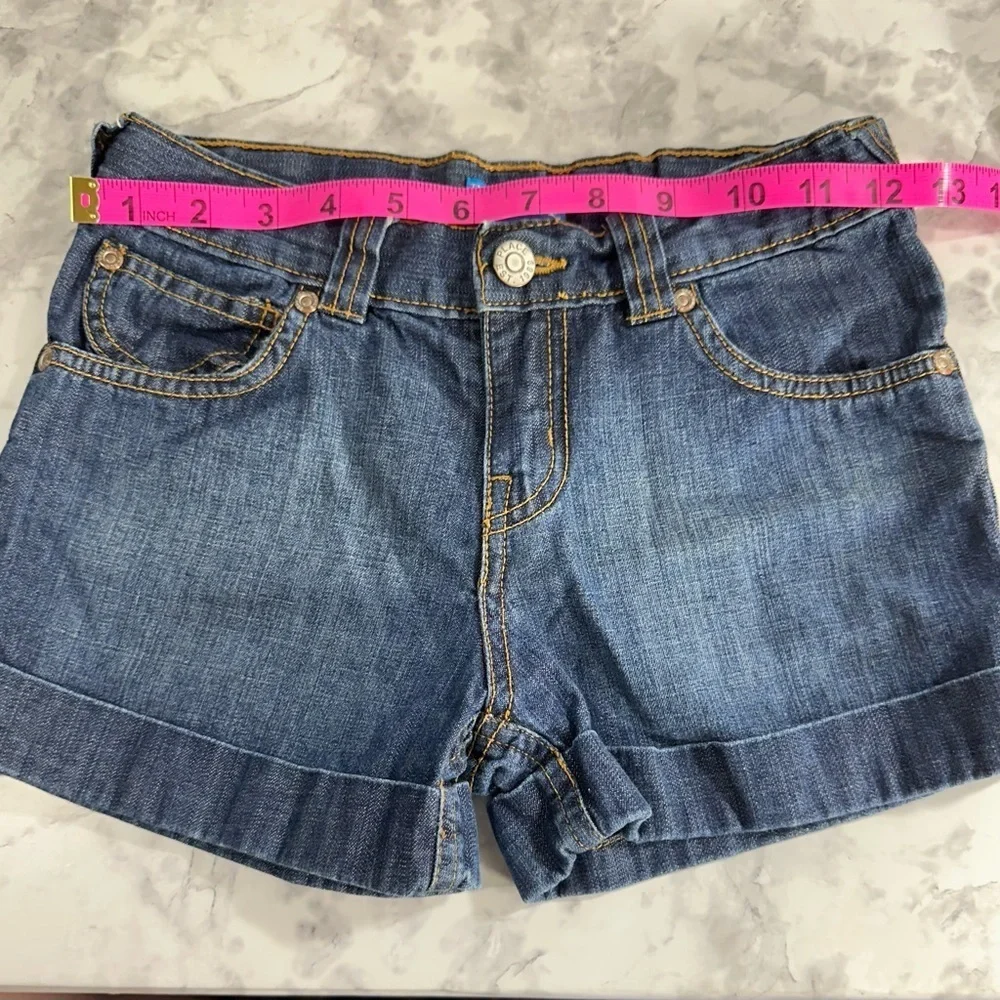 Girls Blue Denim cuffed adjustable waist button detail Jean Shorts size 8